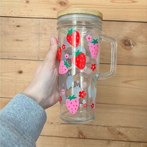 Strawberry Glass Tumbler with Lid